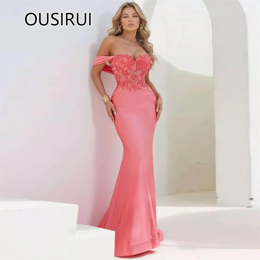 OUSIRUI Elegant Off-Shoulder Satin Holiday Bridal Prom Dress with Lace Sexy Mermaid Backless Court Gown Women robe de mariée