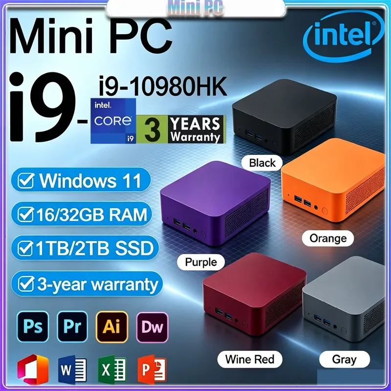 Mini PC, Multiple Colors, Windows 11, Intel Core I9 10980HK, 16GB/32GB RAM, 1TB/2TB Mini PC, Dual WiFi 6, Mini Gaming Desktop