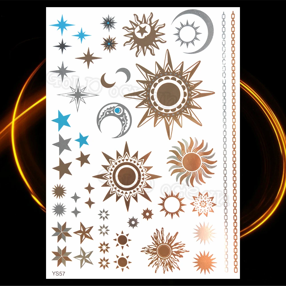 Sexy Golden Lace Mandala Temporary Tattoos For Women Adult Sun Butterfly Moon False Tattoo Arm Chest Body Art Waterproof Tatoos