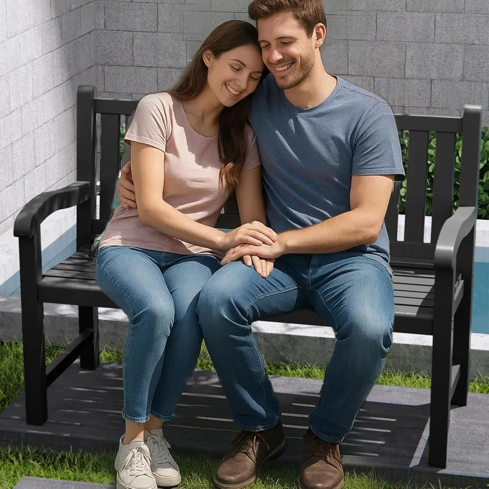 

Outdoor Bench Resin Patio Chairs Waterproof 2-Person Slatted Chairs with Sturdy Frame, Comfortable Seating for Garden Backyard