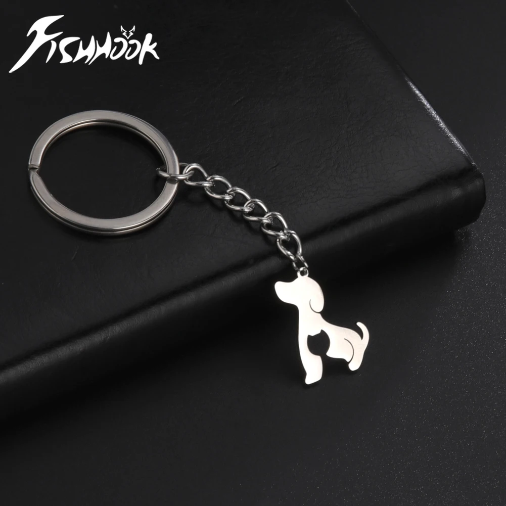 Fishhook Dog Cat Keychain Animal Key Chain Ring Family Gift For Woman Men Kid Child Silver Color Stainless Steel Pendant Jewelry