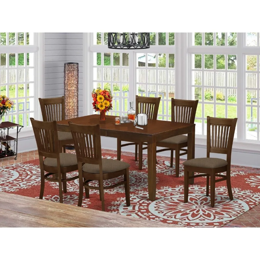 7 Piece Kitchen Set Consist of a Rectangle Table with Butterfly Leaf and 6 Linen Fabric Dining Room Chairs, 36x66 Inch，Furniture