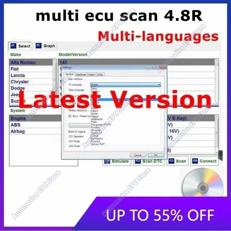 2026 Hot Sale Multi EcuScan 4.8 Car Software for Fiat Connector Auto Repair Data  Mult/iEcu/Scan V4.6 4.7 Registered Unlimited