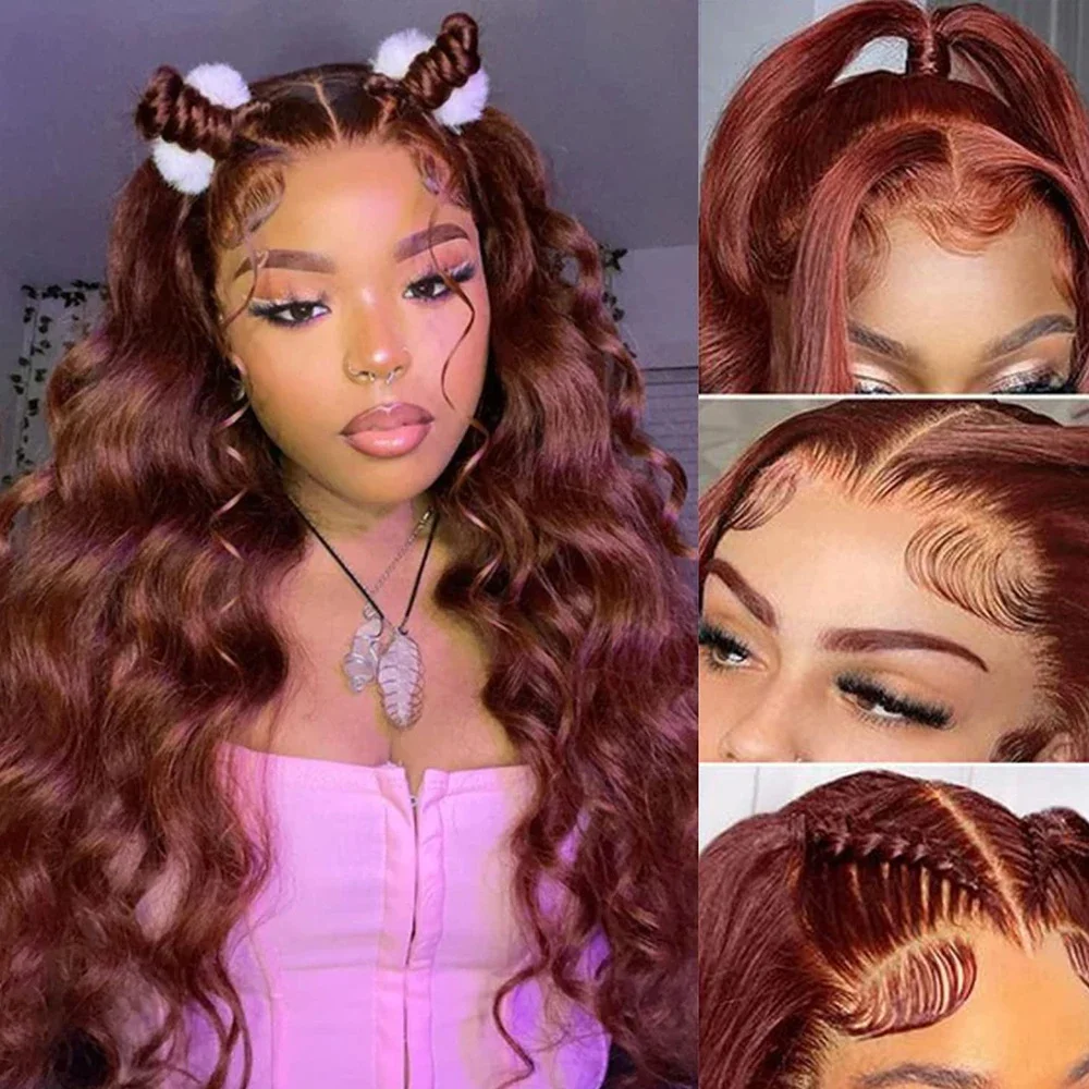 Reddish Brown Body Wave 13x4 13x6 HD Lace Frontal Human Hair Wig Lace Closure Frontal Wig Glueless Human Hair Wigs Pre Plucked