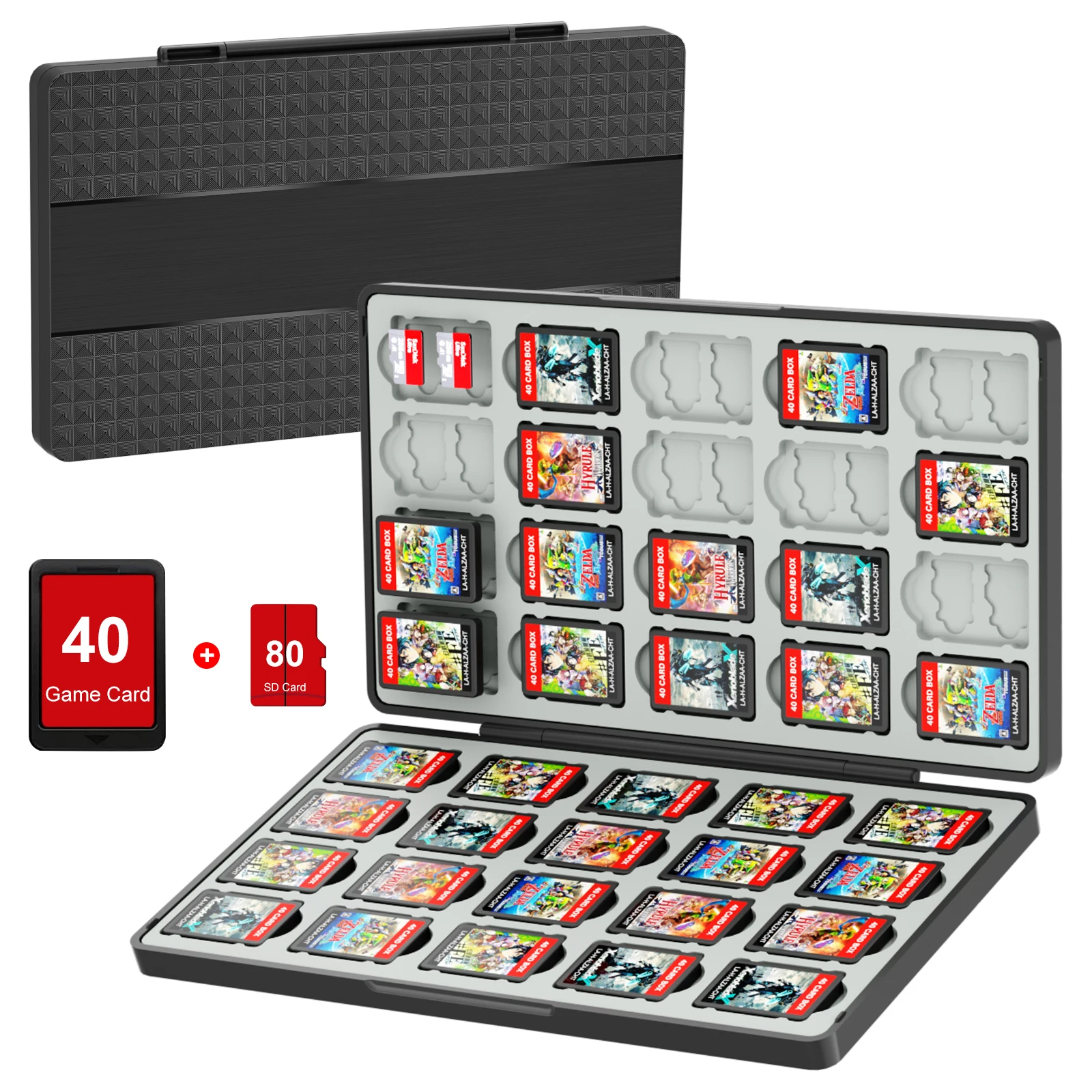 

Футляр для игровых карт для Switch 2, Switch OLED и Lite, держатель для хранения карт памяти с 40 слотами для игровых карт и 80 слотами для MicroSD-карт S