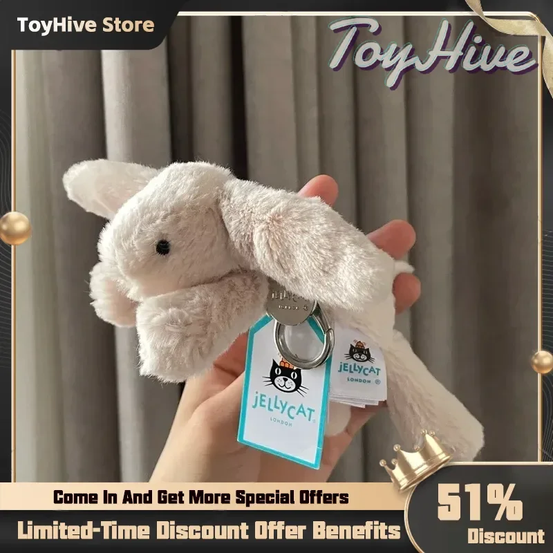 【EN STOCK】JELLYCAT UK - Colgante de conejo de peluche tumbado, divertido y adorable, con llavero de conejo Jellycat, muñeco de peluche, regalo de cumpleaños y Navidad
