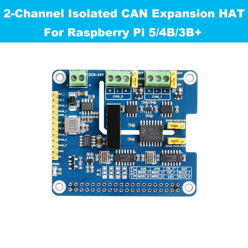 

2-Channel Isolated CAN SPI Bus Expansion HAT For Raspberry Pi Dual Chips For Expanding Multiple CAN Channels
