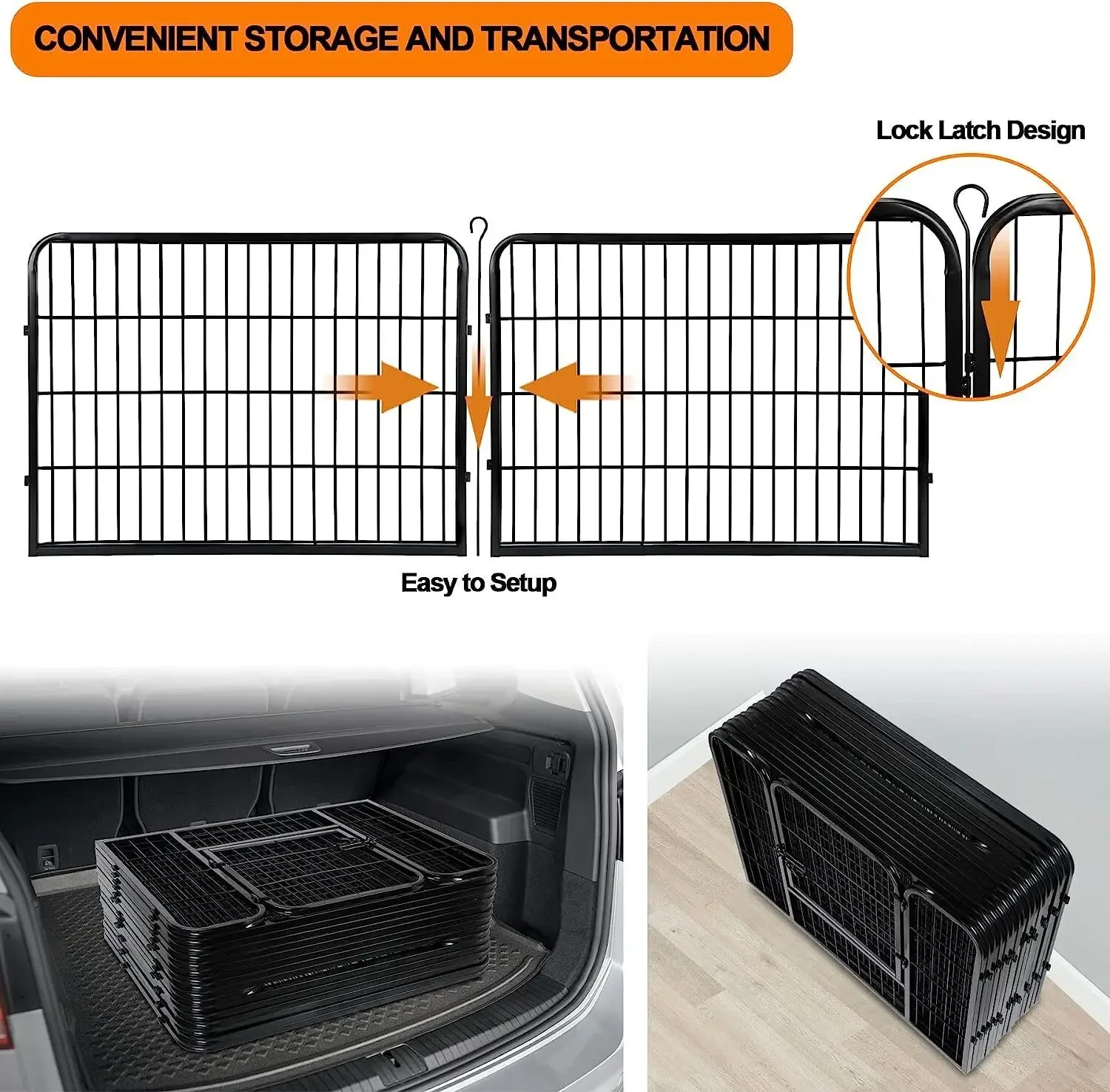 16 Panels Dog Playpen 24" Foldable Detachable Pet Dog Fence Multiple Shape Black images - 6