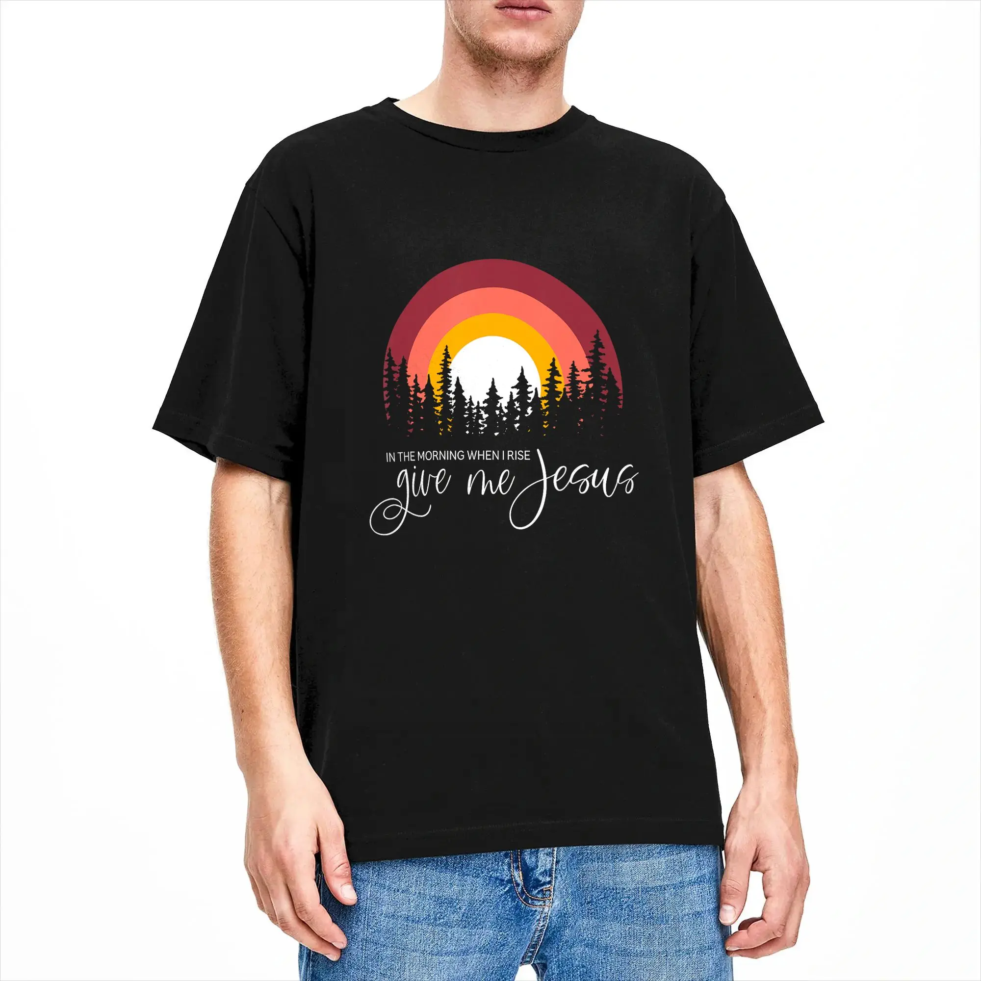 Vintage T Shirt Summer in The Morning When I Rise Give Me Jesus Christian Faith Novelty T-Shirts  100 Cotton Tee Shirt for Male