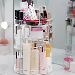 360 Degree Rotation Make Up Organizer Box Cosmetic Organizer Transparent Fashion Spin Multi-Function Cosmetics Storage Box