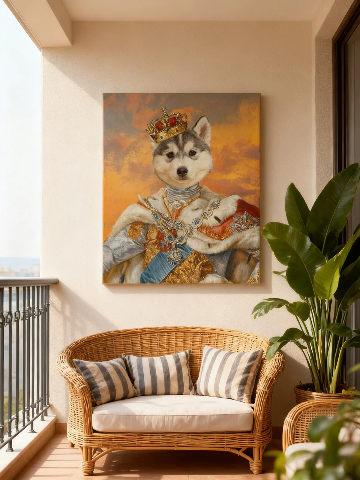 تخصيص قماش اللوحة صورة ملكية |   كلب الملك القط الحيوانات الأليفة الملكية |   ملصق حيوان عصر النهضة لتزيين الهدايا الشخصية