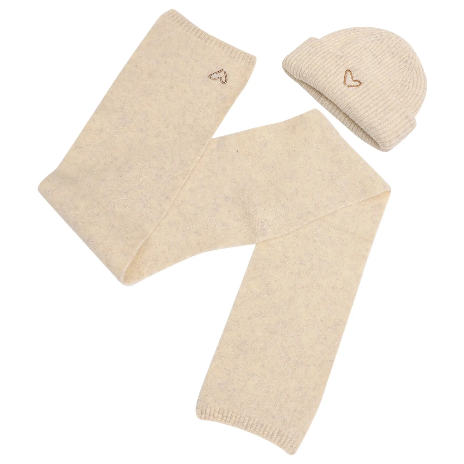 

1 set Warm Hat Scarf Set Little Girl Embroidered Heart Soft Cozy Winter Accessories Milk Warm Safe Materials