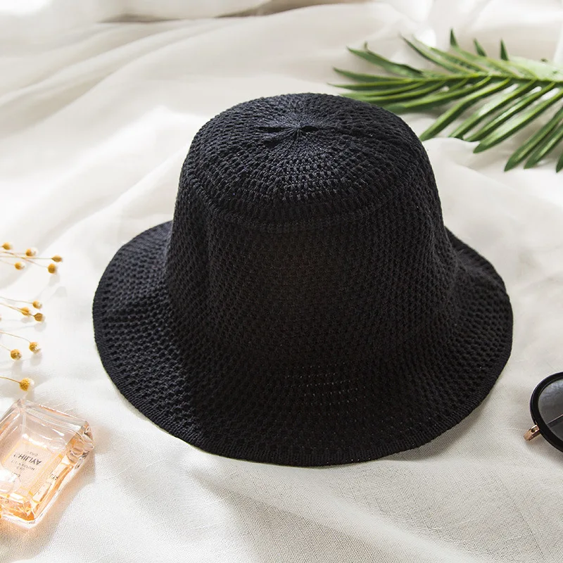 Cappello da pescatore estate femminile versione coreana del sole e della protezione solare pieghevole Wild Beach tinta unita bacino Cap tessitura
