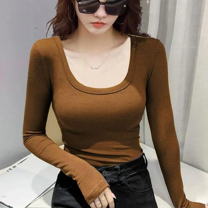 Matching Winter Women's Long Sleeve Top Casual Basic T-shirts & Blouses New In T-Shirts O-Neck Slim Solid Top Lady's Chic Blouse