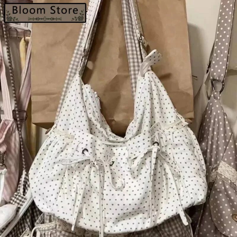 

2025 New Vintage Dots Bow Office Lady Underarm Bag Korean Fashion Women Shoulder Bags Y2k Aesthetic Casual Purses And Handbags