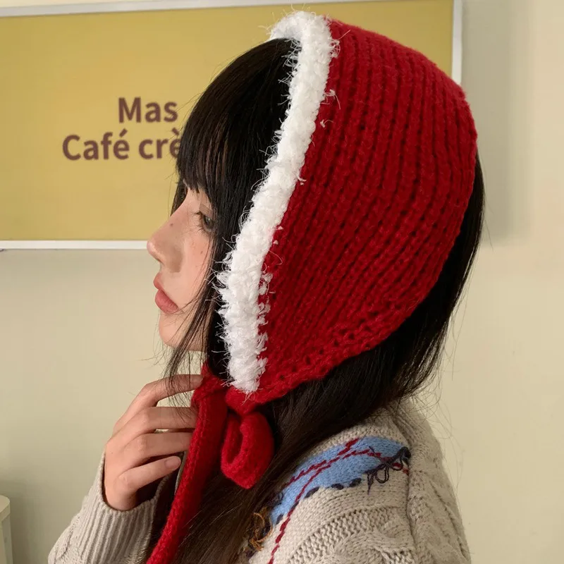 Penutup Telinga Rajutan Hangat Gaya Korea Musim Gugur/Dingin Wanita Tebal Lucu Penutup Telinga Bulu Halus Syal Aksesori Perjalanan Luar Ruangan