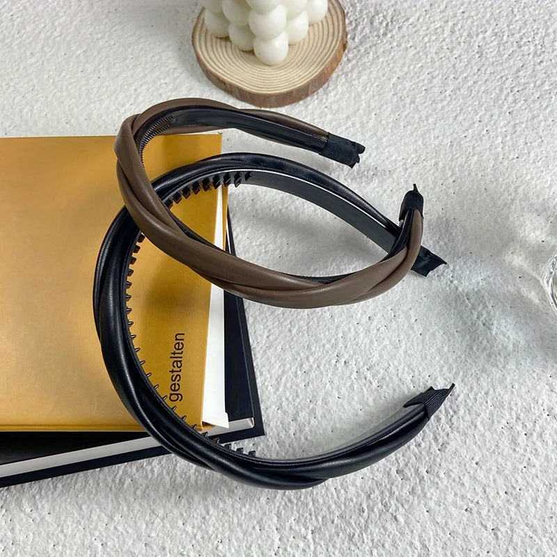 

Wide Solid Headband with Cross Weave Design Non-Slip Braided High Crown Hair Accessory for Women And Girls