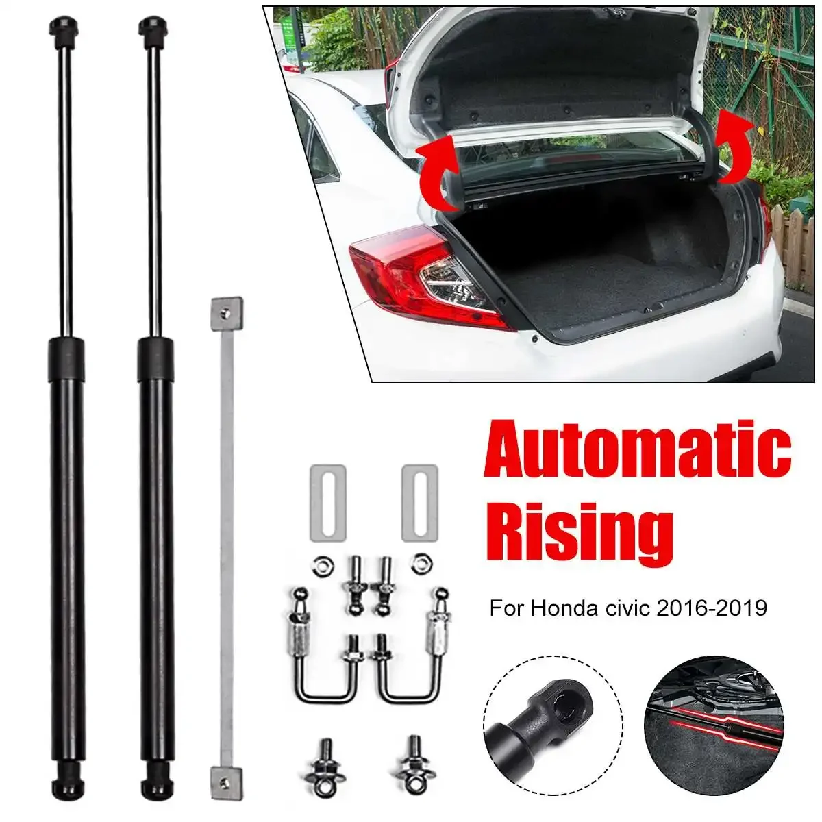 

Black 2pcs Gas Struts Shock Lift Supports Struts for Honda Civic Sedan 4-Doors 2016-2020 Front Modify Damper Absorber Body Kit