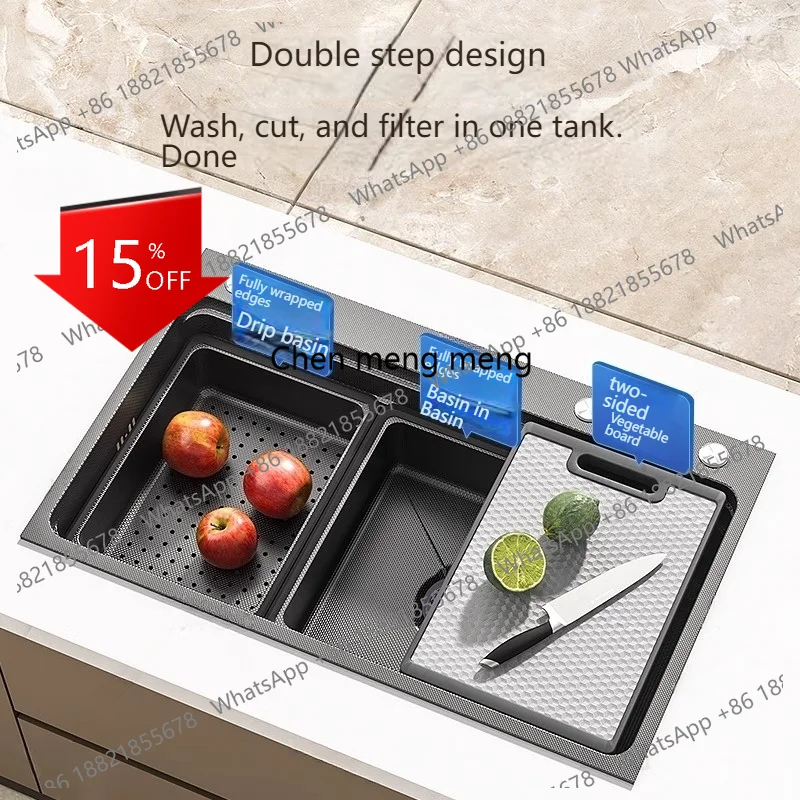 

Кухонная мойка A139 из серой нержавеющей стали, многофункциональная, устойчивая к пятнам и царапинам, большая одинарная чаша для дома