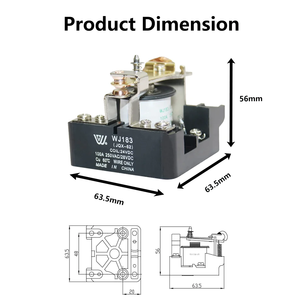 JQX-62 spdt 24 vdc relay 12VDC High Power relay 30A 100A Electronmagnetic Relay with UL certification WJ183