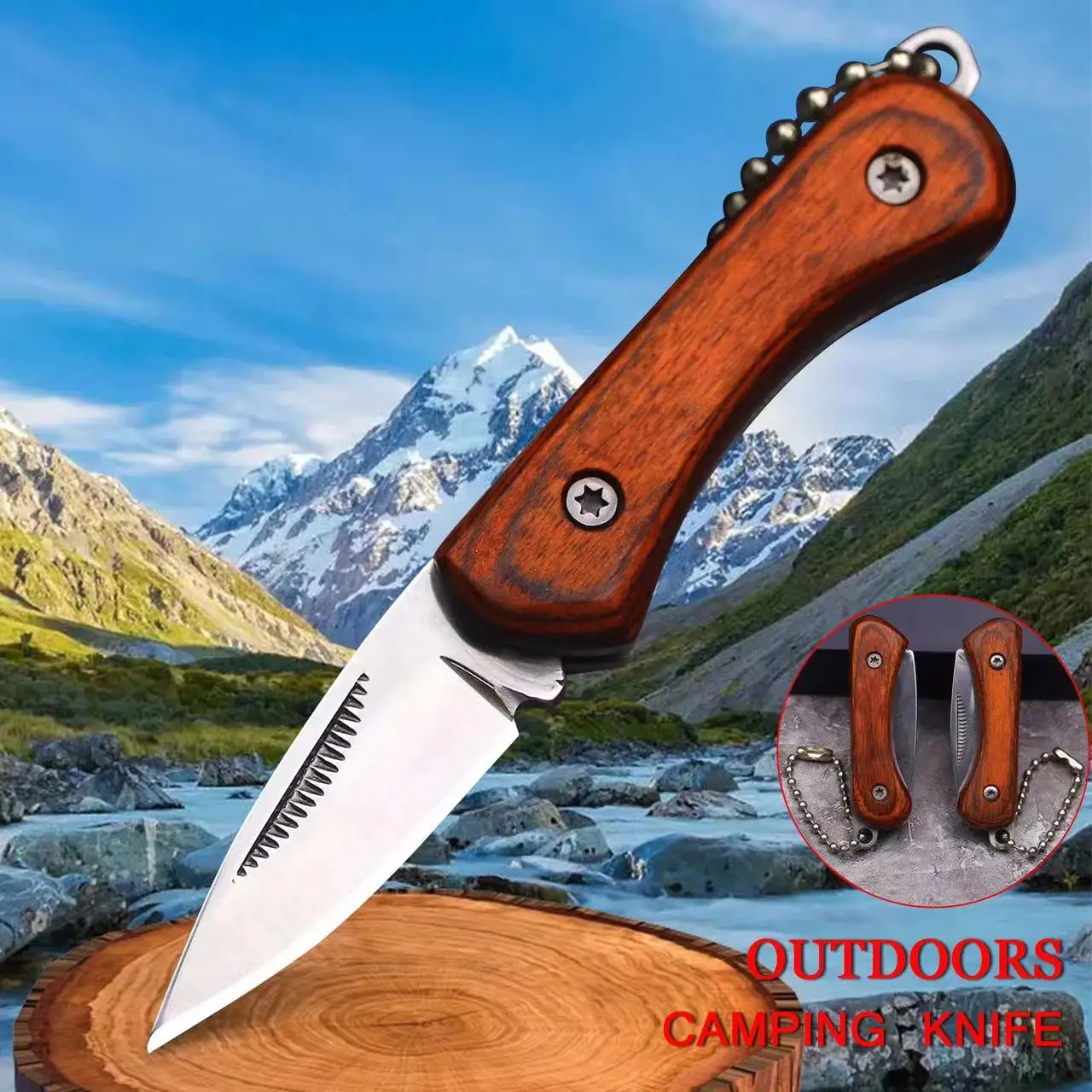 Portable Mini Wooden Handle Knife Outdoor Folding Knife Camping Pocket Knife Key Pendant Sharp Open Delivery Tool Gift