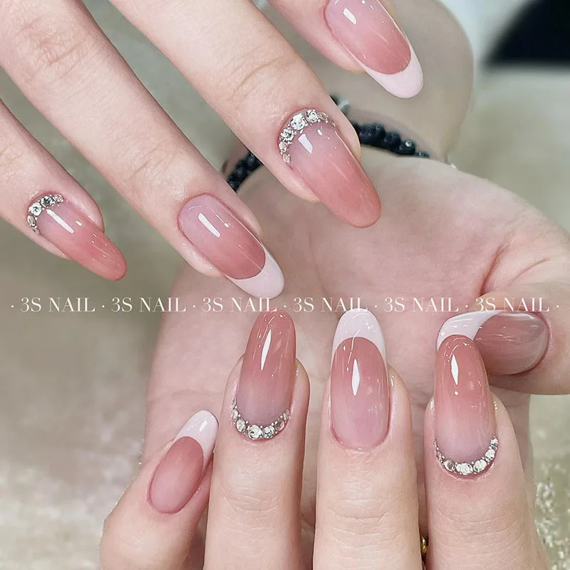 

10 шт., французские накладные ногти ручной работы, средние миндалевидные носимые наклейки для ногтей, искусственный маникюр, типсы для ногтей