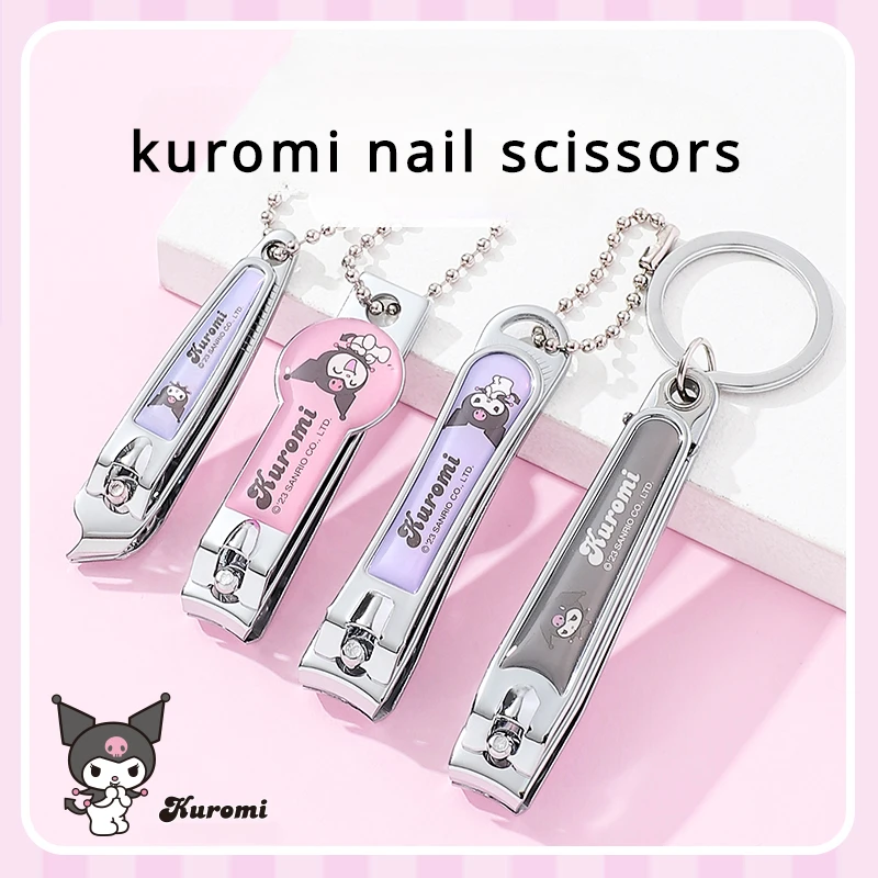 Kawaii Sanrio Kuromi Nail Scissors Cartoon Kuromi Stainless Steel Nail Scissors Cute Cinnamoroll Exquisite Flat Manicure Tool