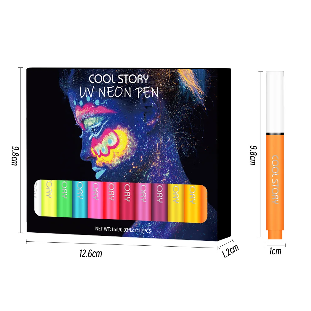 12 สีอายไลเนอร์ Stick Set,ปากกาอายแชโดว์เรืองแสง UV Glow,Neon Paint อายไลเนอร์สีเรืองแสงปากกาแต่งหน้าสําหรับเพลง