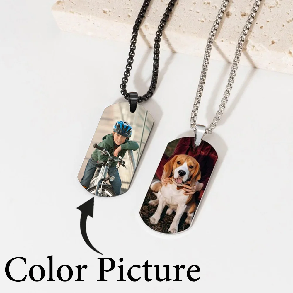 Sifisrri Engraved Name Date Rectangle Pendant Necklace Personalized Picture For Women Men Fashion Family Customized Jewelry Gift