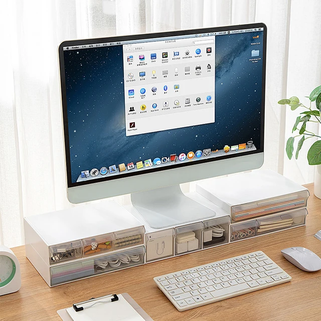 Przezroczysty stojak na monitor komputerowy z szufladą do przechowywania Uchwyt na ekran PC Organizer na biurko do laptopa do ładowarki i myszy