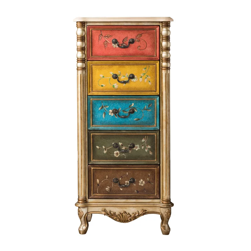 

YY American Retro Chest of Drawers Solid Wood European-Style Door Hall Side Cabinet Painted Curio Cabinet