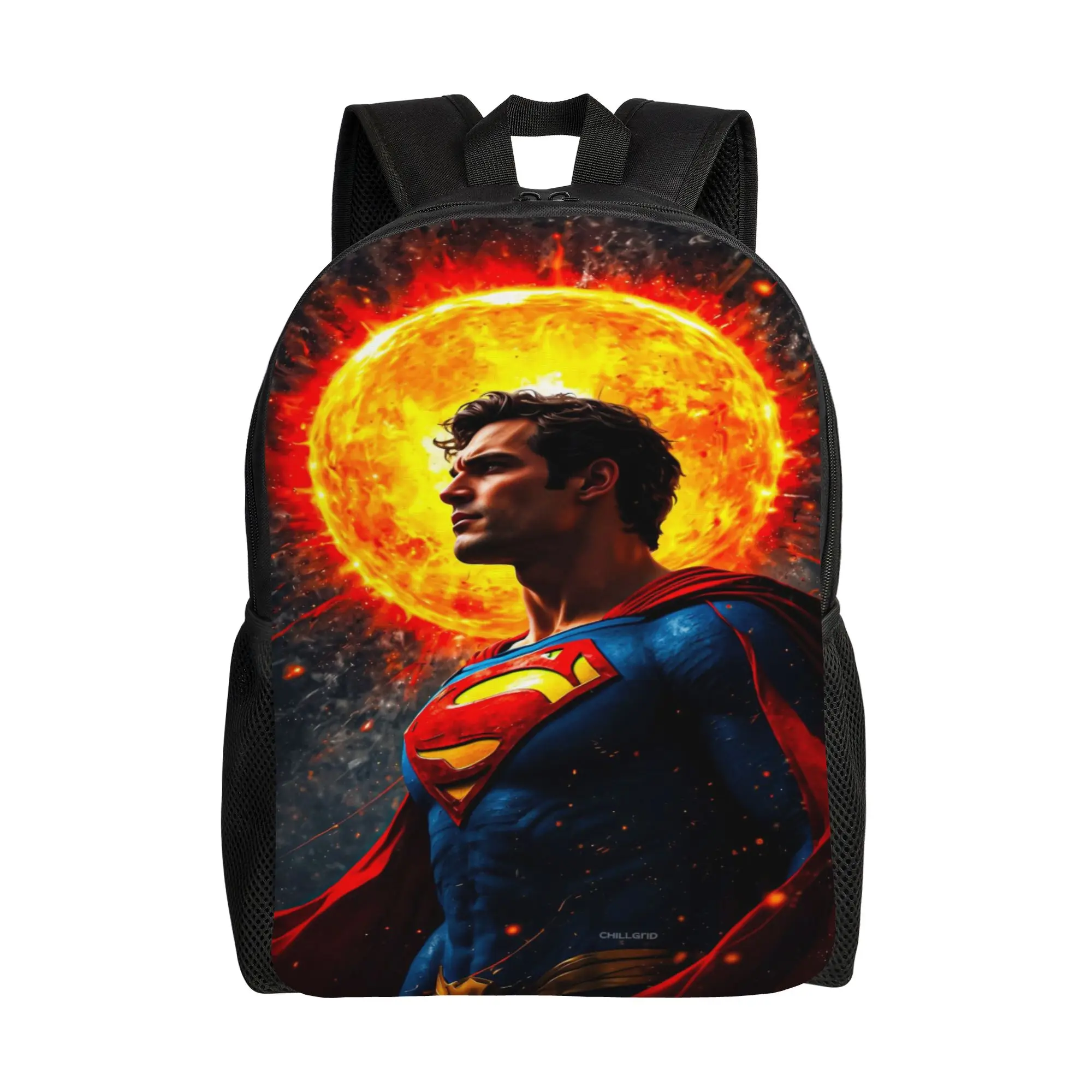 Back to school season Good Quality Solar Sun Background Superman Hero Knapsack  Couple Backpack