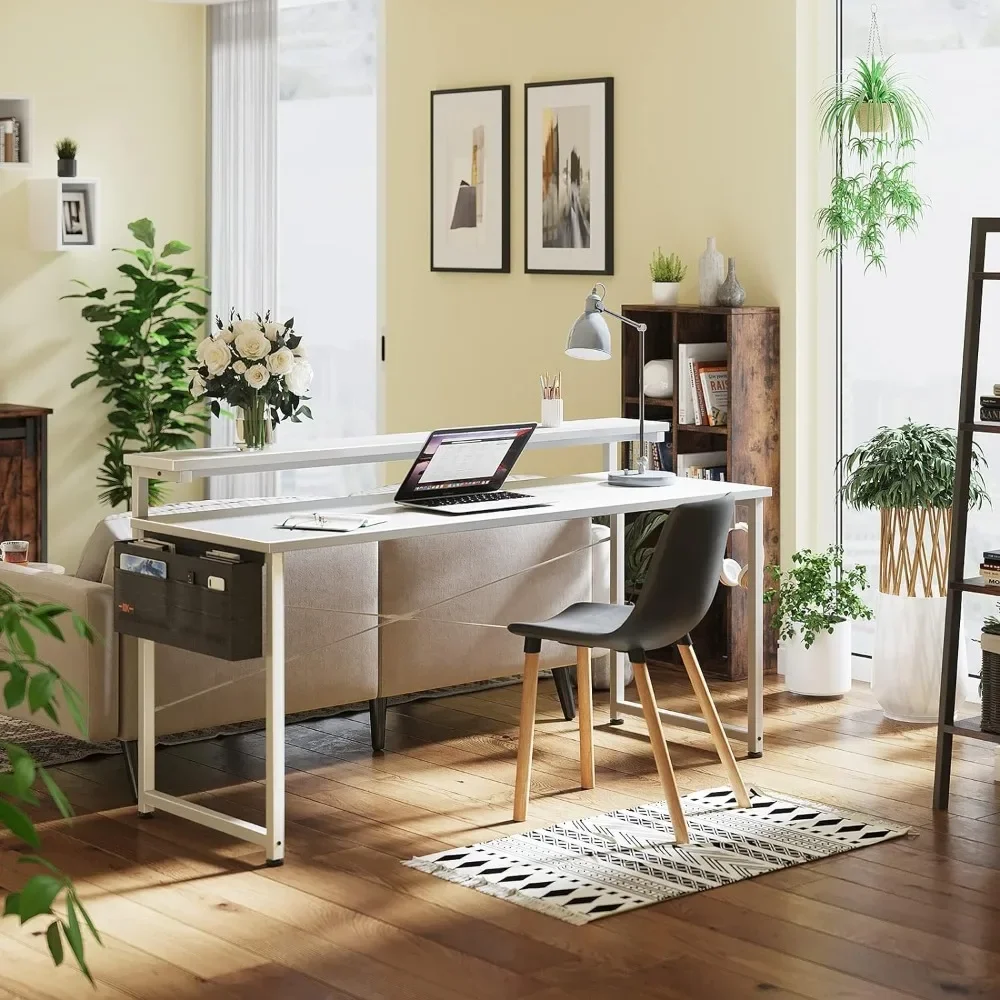 Computer Desk with Adjustable Monitor Shelves, 63 inch Home Office Desk with Monitor Stand, Writing Desk, Study Workstation