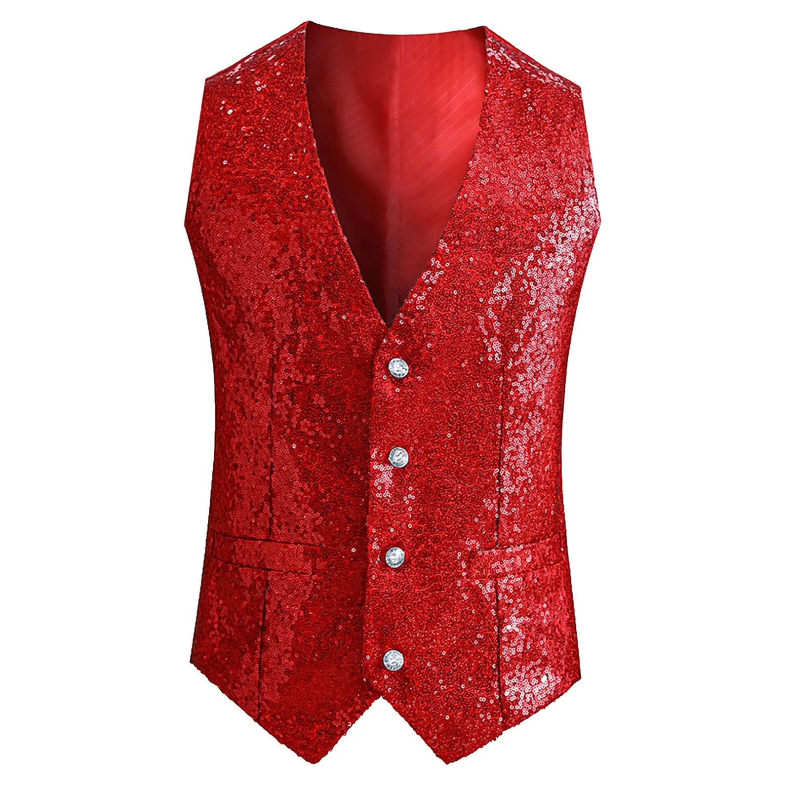 Mens Fashion Sleeveless Sequined Blazer Vest Nightclub DJ Performance Stage Wedding Host Shiny Gold Sequin Bling Glitter Vest