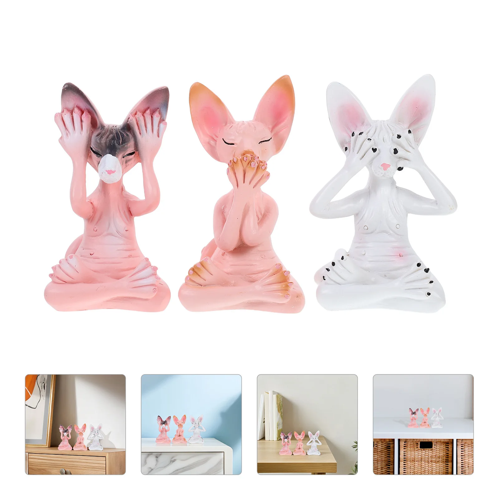

3pcs Meditating Figurines Resin Small Cat Decor For Home Office Desk Nightstand Living Room Cat House Decorations Desk