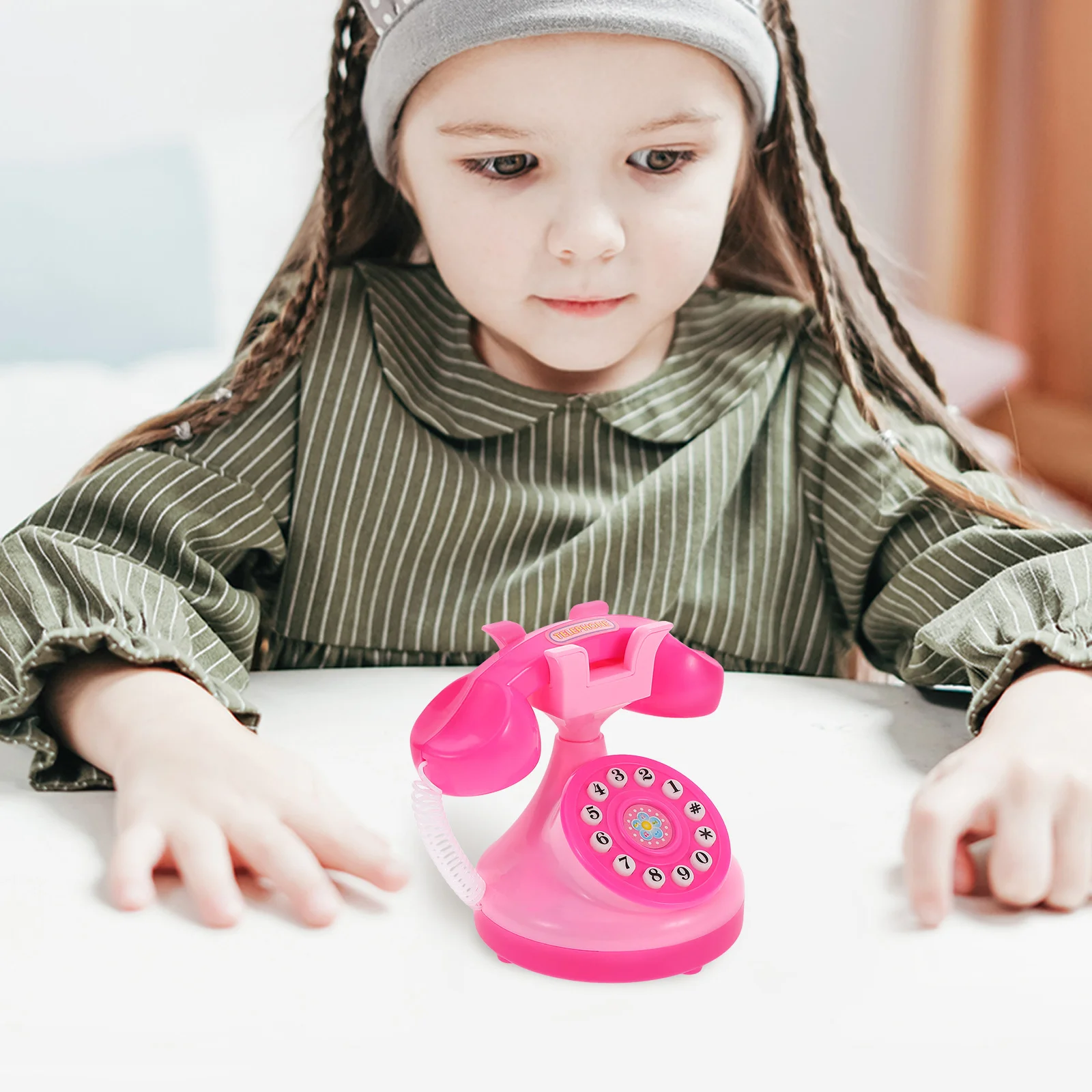 Mini teléfono para niños pequeños, casa de muñecas en miniatura de plástico giratorio falso Vintage, celular para niños