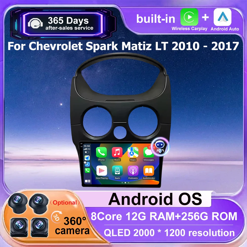 9'' Car Radio Multimedia Player GPS Navigation QLED Touch Screen For Chevrolet Spark Matiz LT 2010-2017 Android 16 Auto Carplay