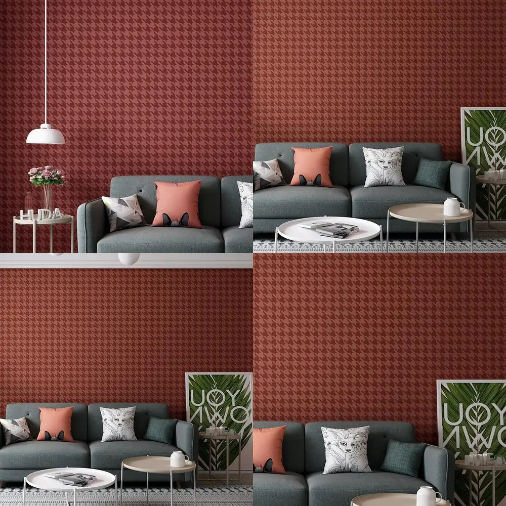 

Thousand Bird Plaid Background Wallpaper for Bedroom Living Room French American Retro Red Luxury Style Guesthouse Pasteable Wal