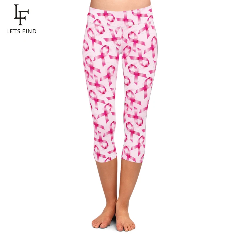 LETSFIND – legging de Fitness Capri taille haute pour femme, vêtement extensible, de haute qualité, en soie et lait doux, imprimé ruban rose