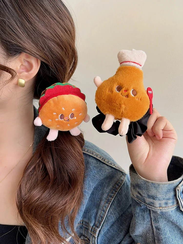 Cute Cartoon Plush Hair Loops Hamburger Hair Headwear, Children's Korean Version Hair Rope Ball Head Rubber Band