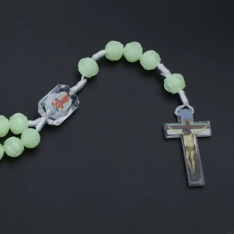 H7BF Glow in Dark Rosary Necklace Bead Hangable Pendant Charm for Women Men Praying Meditation Gift Supplies