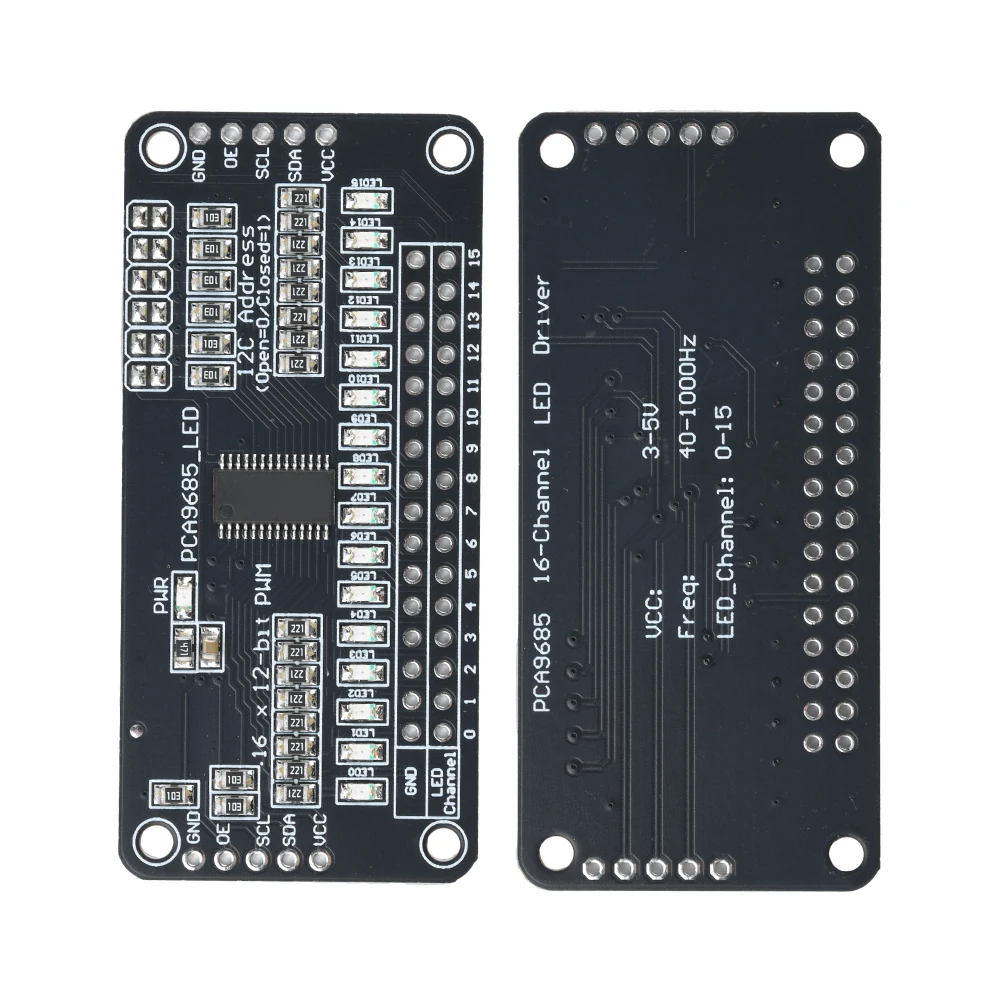 

Модуль PCA9685, 16-канальный светодиодный модуль платы драйвера, шина I2C, модуль ШИМ-контроллера, макетная плата, программируемая частота