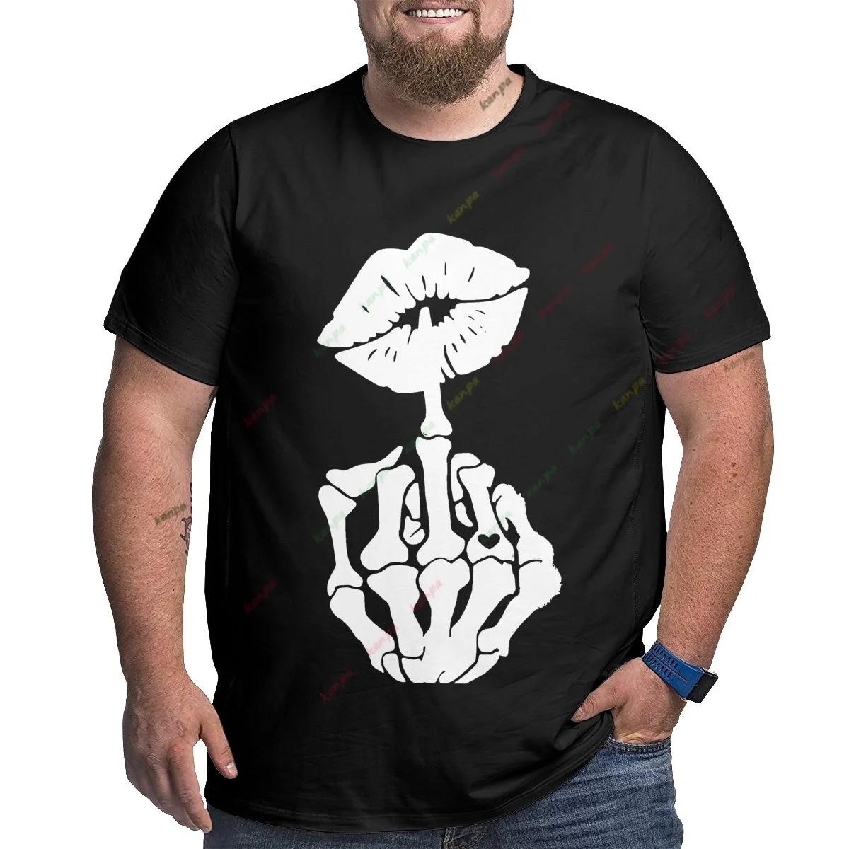 Large Size Breathable 100% Cotton T-Shirt For Men Plus Size Loose Top skull finger patterns 6xl 5xl Black 4xl big size T shirt