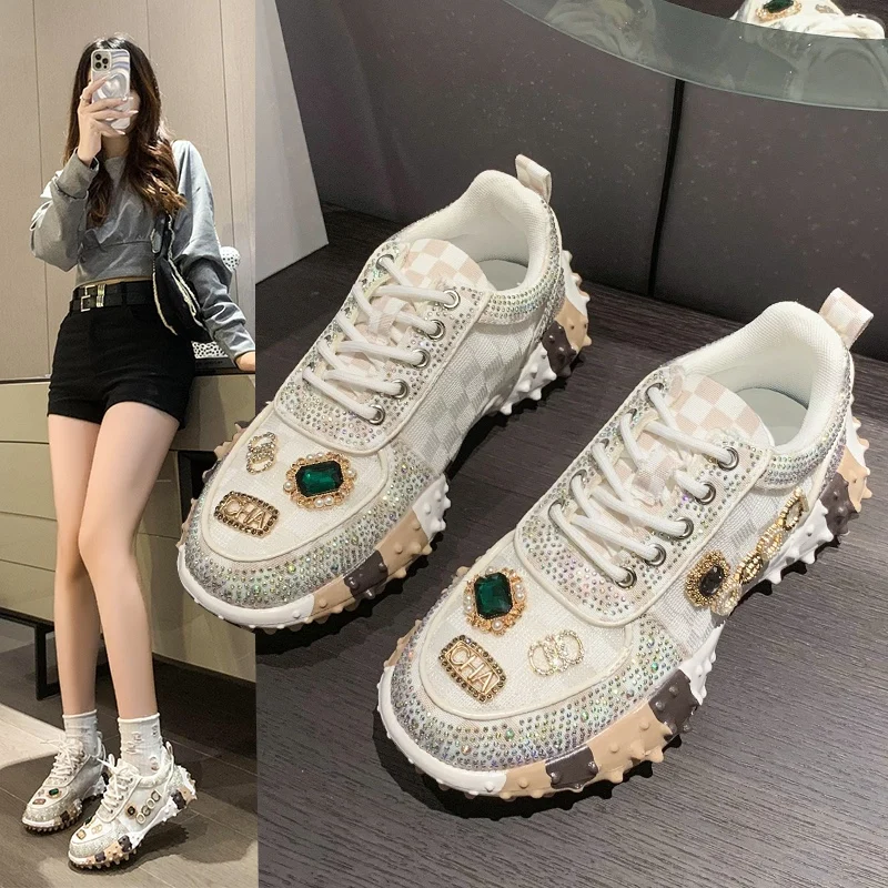 Autumn female leisure sports shoes luxury designers Rhine stone drill barren woman walking jogging shoes shoes female tennis