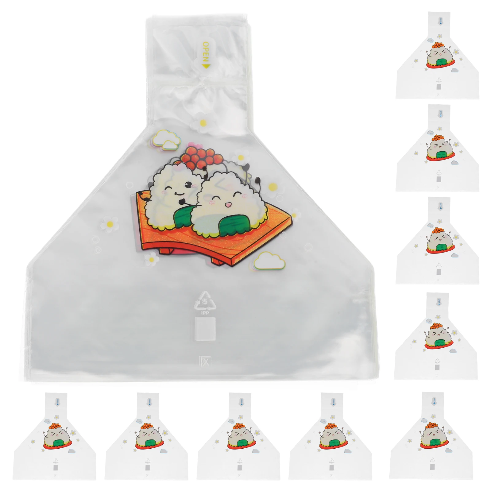 

100Pcs Cute Japanese Cartoon Onigiri Triangle Wrappers Disposable Food Storage Bags Microwave Safe Rice Ball Packaging for Home
