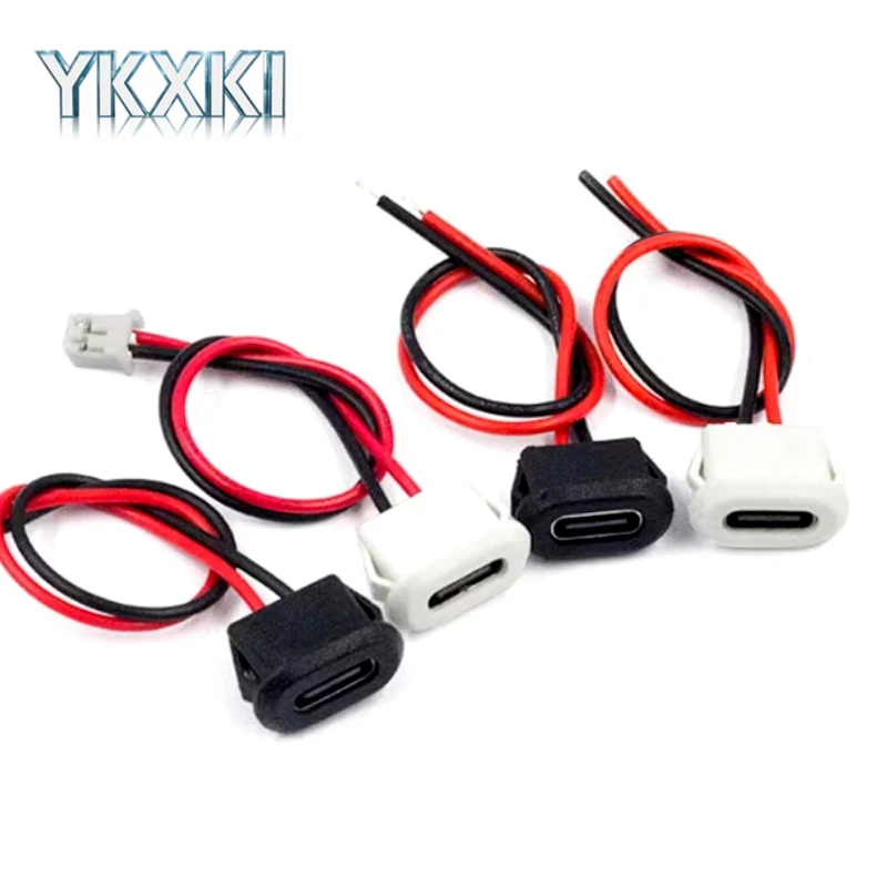 5PCS Type-C Female 2Pin USB Connector Waterproof with Female Socket Fast Charging Jack Charging Port type-c 2p Line length 10cm