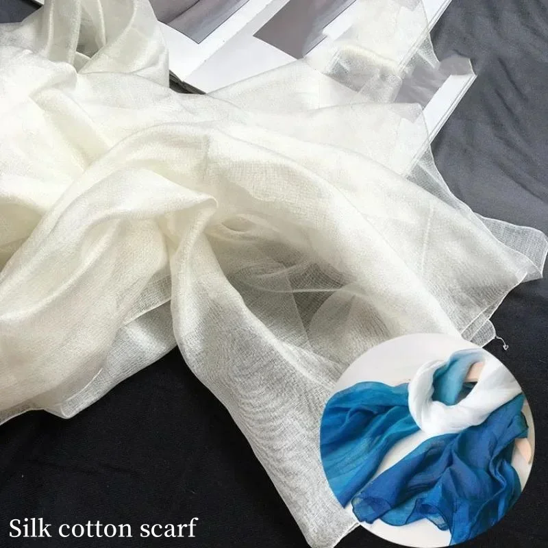 Pure White Silk Cotton Scarf with Plant Dyeing Blue Dyeing Wax Dyeing Hand Drawn DIY Special Teaching White Embryo Fabric