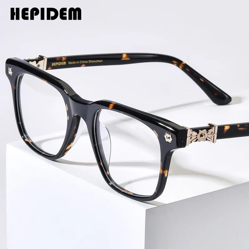 HEPIDEM Acetate Eyeglasses Frame Men Retro Square Chrome Glasses Women Brand Designer Japanese Handmade Spectacles CH 9395