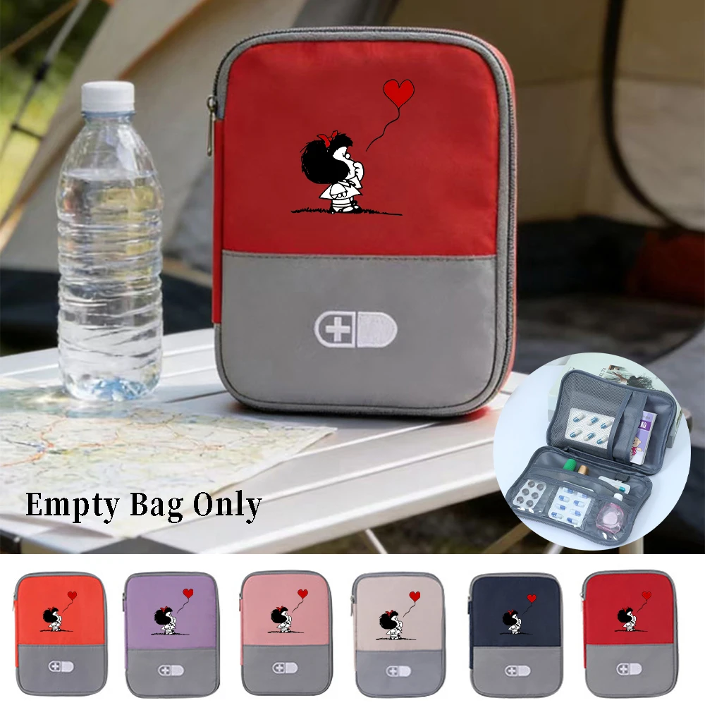 Mafalda Cartoon Print Empty First Aid Bag,Zipper Medicine Storage Bag, Portable Lightweight Pouch, Emergency Medical OrganizerP