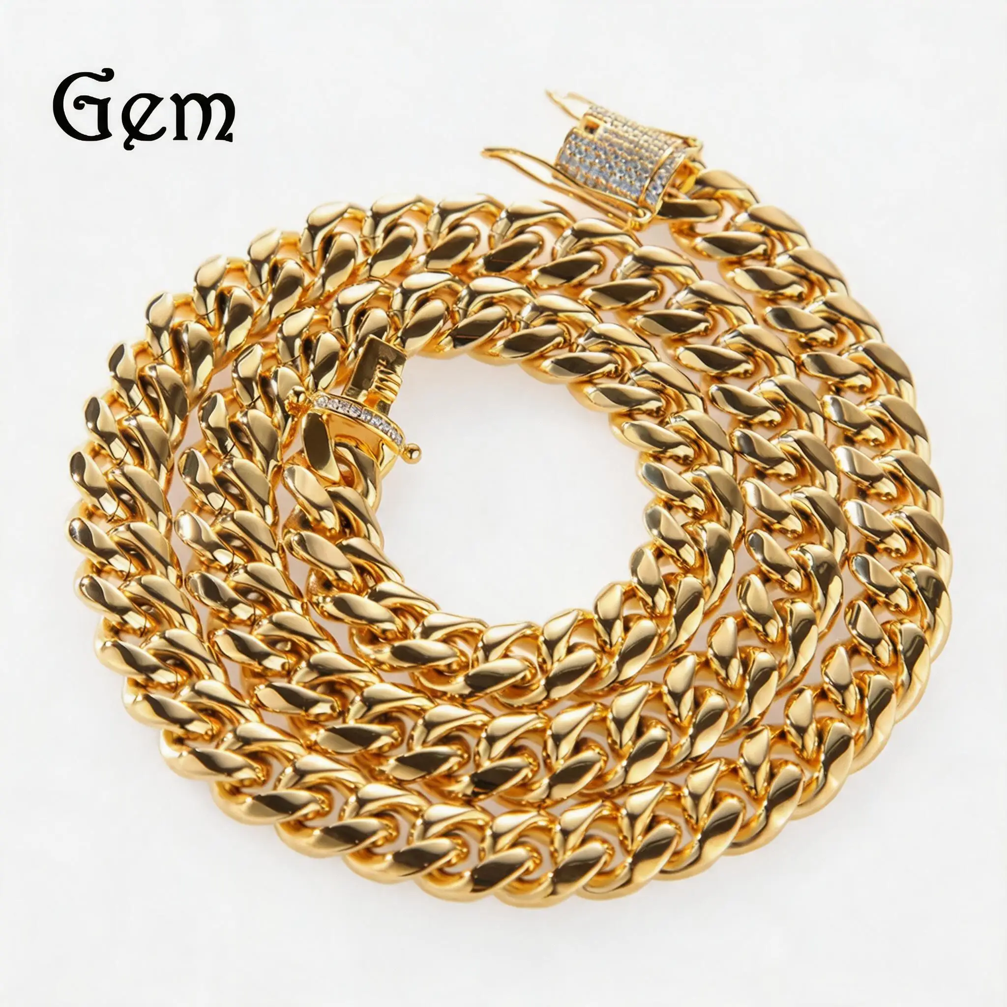 Luxury 24K 9999 Pure Gold Hip-Hop Diamond Cuban Chain Necklace Bracelet Double-Sided Button
